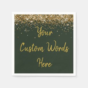 Custom Hunter Green & Gold Glitter Birthday Party Napkin