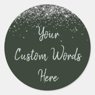 Custom Hunter Green & Silver Birthday Party Favour Classic Round Sticker