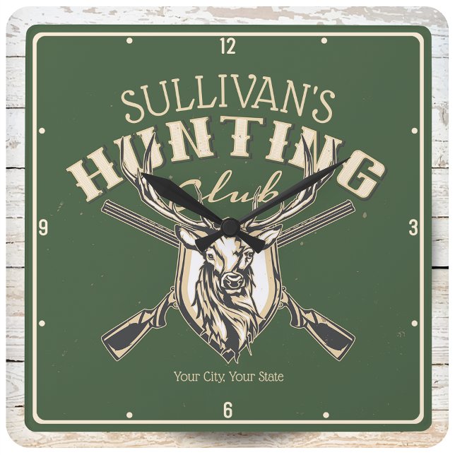Custom Hunter NAME Deer Trophy Rifle Hunting Club Square Wall Clock (Creator Uploaded)