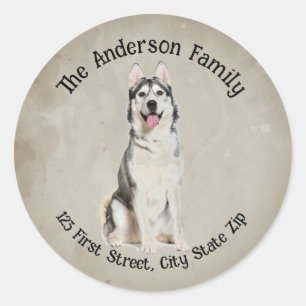 Custom Husky Dog Pet Animal Art Classic Round Sticker