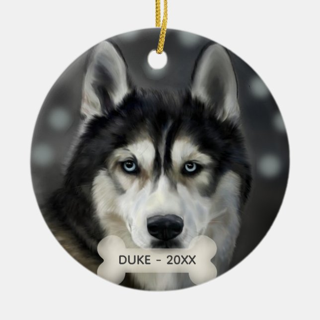 Custom Husky Dog Photo Ceramic Ornament (Front)