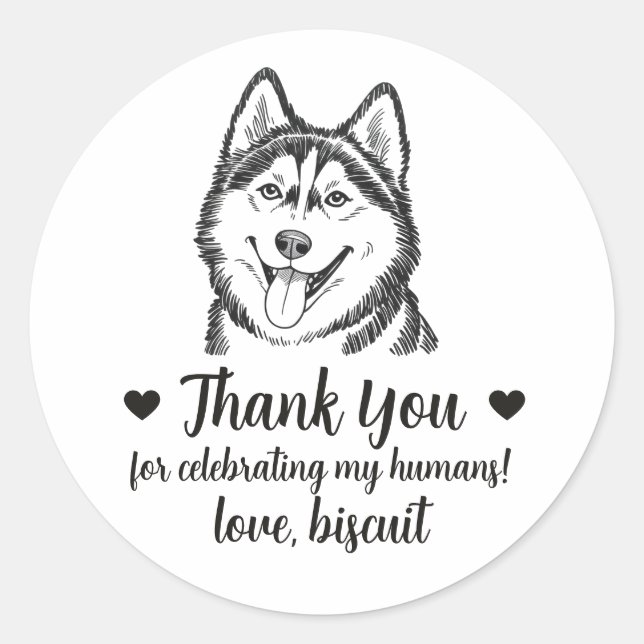 Custom Husky Dog Wedding Favour Stickers (Front)