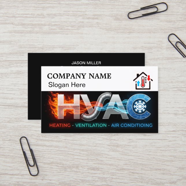 Custom HVAC Business Card with Company Logo slog 3 (Front/Back In Situ)