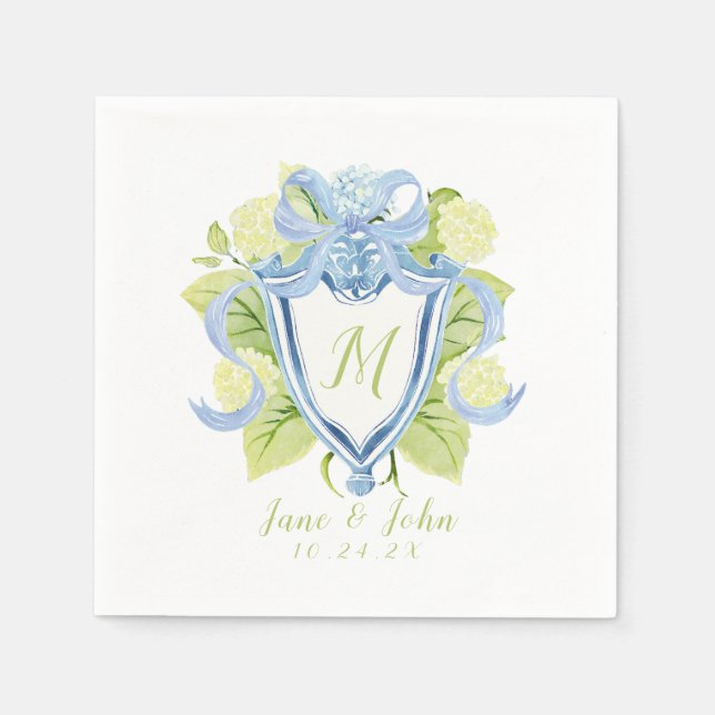 Custom Hydrangea Cocktail Wedding Napkins (Front)