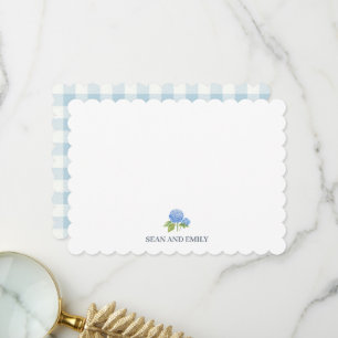 Custom Hydrangea Flower Gingham Stationary Thank You Card