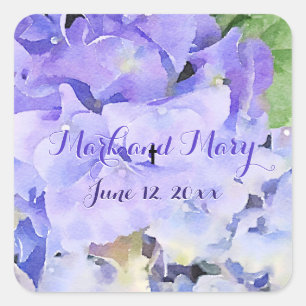 Custom Hydrangea Wedding Blue Lilac Square Sticker