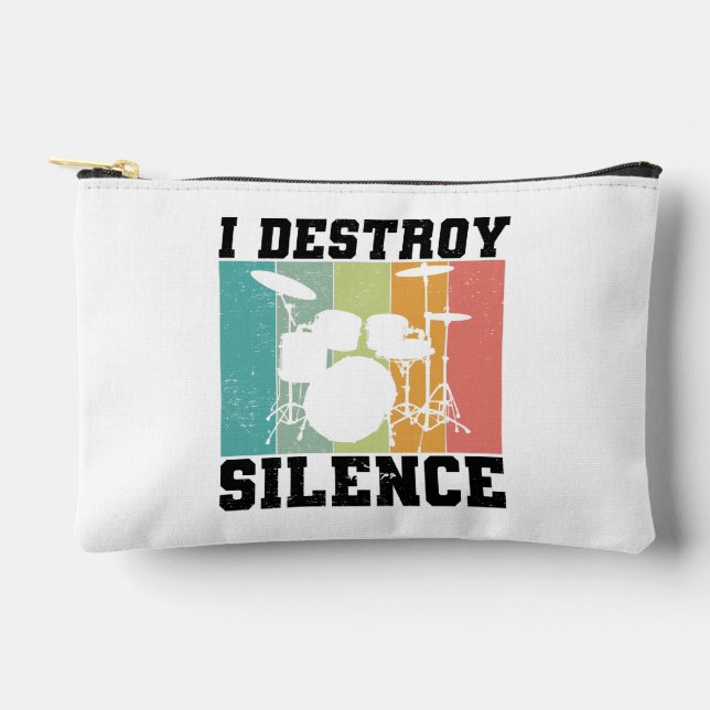 Custom I Destroy Silence Distressed Drummer Retro Accessory Pouch (Front)