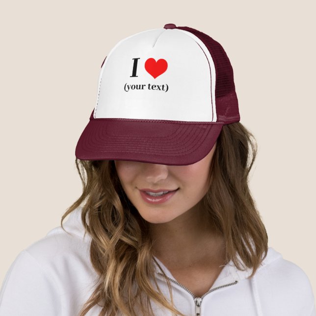 Custom! I Heart Trucker Hat - White and Maroon (In Situ)