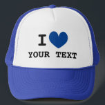 Custom I HEART trucker hat with blue love icon<br><div class="desc">Custom I HEART trucker hat with blue love icon. Make your own personalised cap with this blank template. Custom colour heart with black typography.</div>