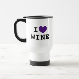 Custom I heart wine travel mug with purple icon