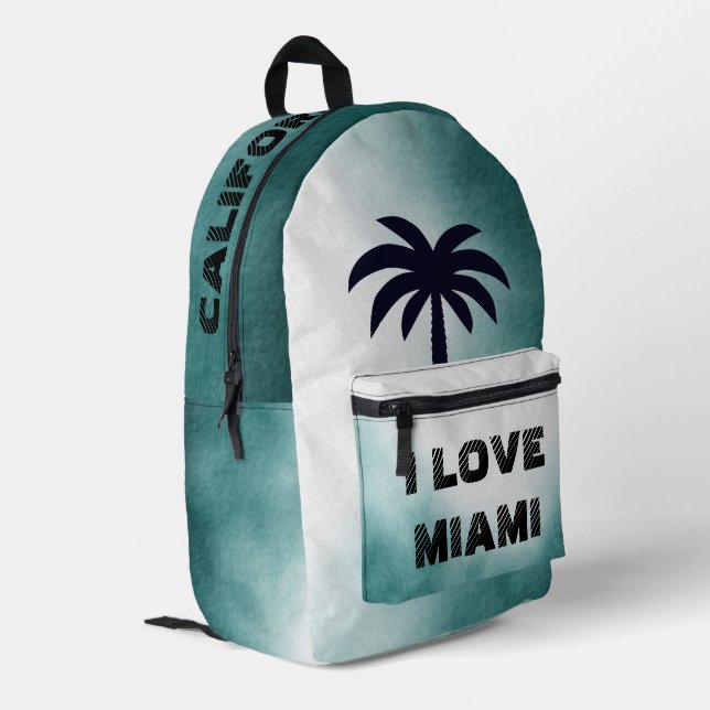 Custom I love Miami California Beach Blue Ocean Printed Backpack (Back Corner Left)