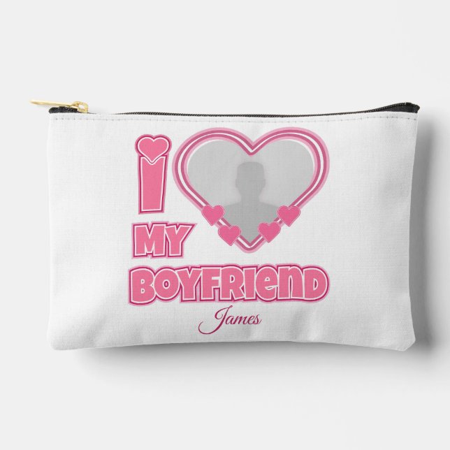 Custom I Love My Boyfriend – Add Photo & Name Accessory Pouch (Front)