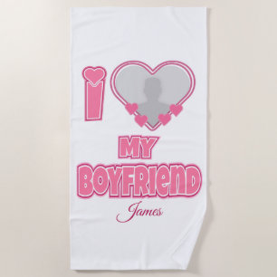 Custom I Love My Boyfriend – Add Photo & Name Beach Towel