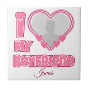 Custom I Love My Boyfriend – Add Photo & Name Ceramic Tile