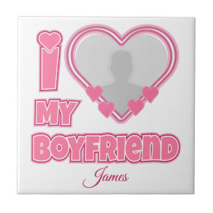 Custom I Love My Boyfriend – Add Photo & Name Ceramic Tile