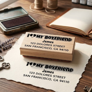 Custom I Love My Boyfriend – Add Photo & Name Rubber Stamp