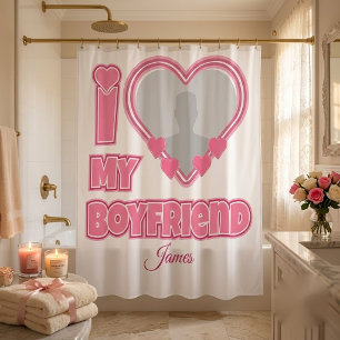 Custom I Love My Boyfriend – Add Photo & Name Shower Curtain