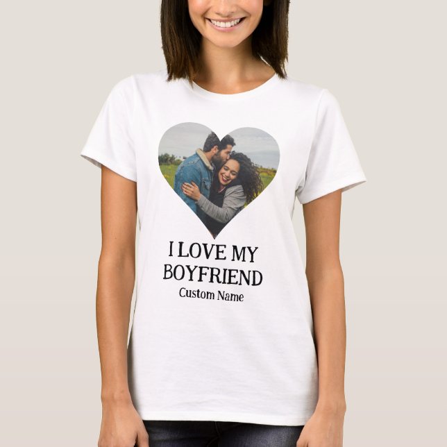 Custom I Love My boyfriend Heart Photo T-Shirt (Front)