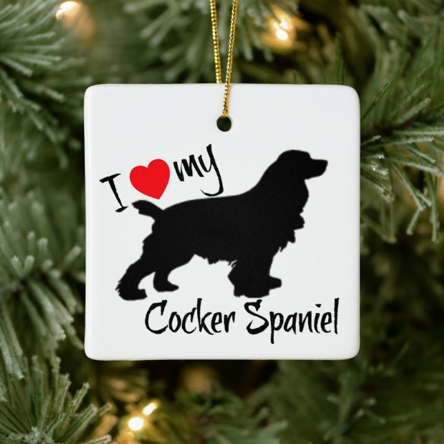 CUSTOM I Love My Cocker Spaniel Dog Ceramic Ornament (Tree)