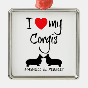 Custom I Love My Corgis Metal Ornament