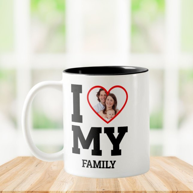 Custom I love My Family Photo Text Two-Tone Coffee Mug (Creator Uploaded)
