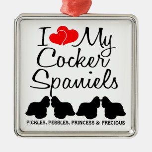 Custom I Love My Four Cocker Spaniels Ornament