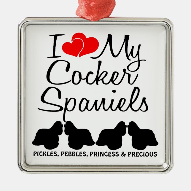 Custom I Love My Four Cocker Spaniels Ornament (Front)