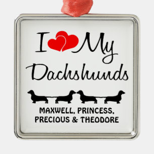 Custom I Love My Four Dachshunds Metal Tree Decoration
