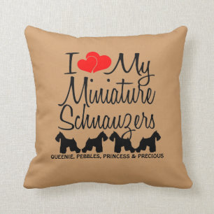 Custom I Love My Four Miniature Schnauzers Cushion