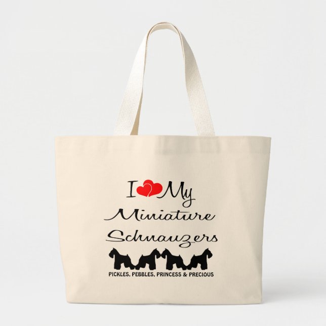 Custom I Love My Four Miniature Schnauzers Large Tote Bag (Front)