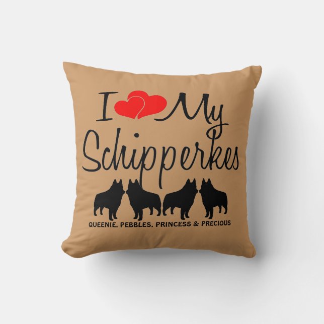 Custom I Love My Four Schipperkes Cushion (Front)