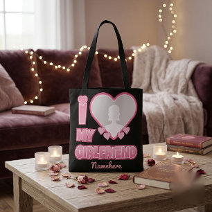 Custom I Love My Girlfriend – Add Photo & Name Tote Bag