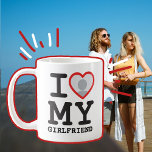 Custom I love my girlfriend photo text Coffee Mug<br><div class="desc">Create your own I Love My Girlfriend custom Photo and Text mug with this modern and funny shirt template featuring a cool slab serif font and girlfriend photo into a huge red heart. Add your own photo, your name or any personalised text. The "I love My Girlfriend" mugs design is...</div>