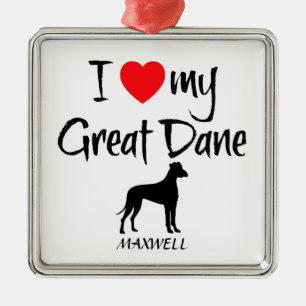 Custom I Love My Great Dane Metal Tree Decoration