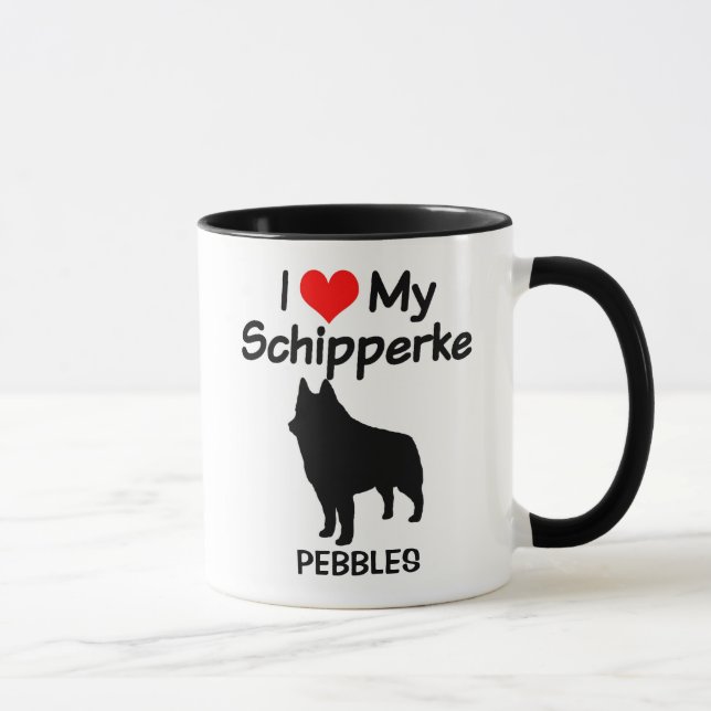 Custom I Love My Schipperke Dog Silhouette Mug (Right)