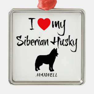 Custom I Love My Siberian Husky Metal Ornament