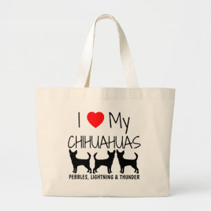 Custom I Love My Three Chihuahuas Large Tote Bag