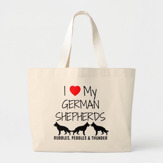 Custom I Love My Three German Shepherds Large Tote Bag (Front)