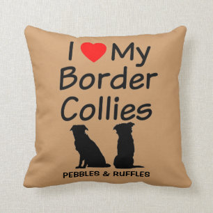 Custom I Love My Two Border Collie Dogs Cushion