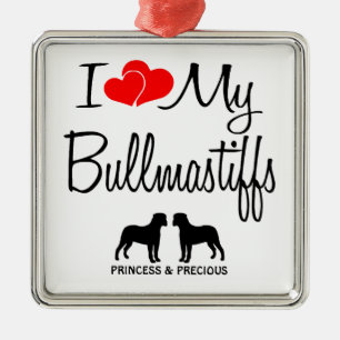 Custom I Love My Two Bullmastiffs Metal Tree Decoration