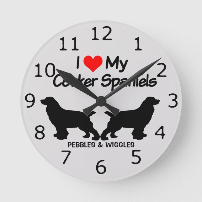 CUSTOM I Love My Two Cocker Spaniel Dogs Round Clock (Front)
