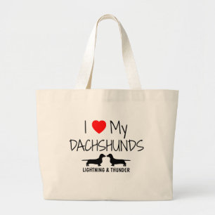 Custom I Love My Two Dachshunds Large Tote Bag