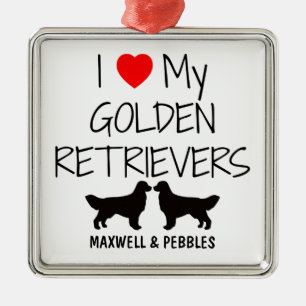 Custom I Love My Two Golden Retrievers Metal Tree Decoration