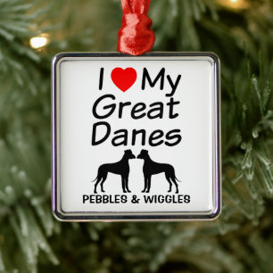 Custom I Love My Two Great Dane Dogs Metal Ornament