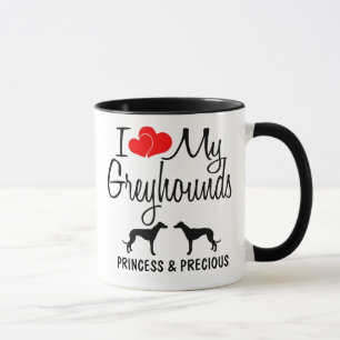 Custom I Love My Two Greyhounds Mug