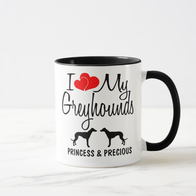Custom I Love My Two Greyhounds Mug (Right)