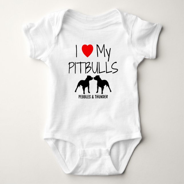 Custom I Love My Two Pitbulls Baby Bodysuit (Front)