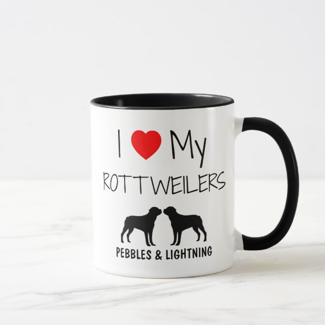 Custom I Love My Two Rottweilers Mug (Right)