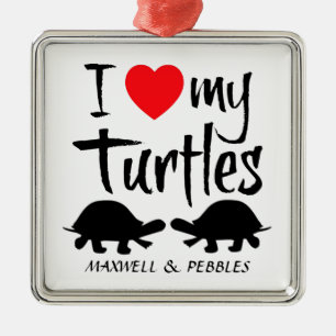 Custom I Love My Two Turtles Metal Ornament