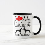 Custom I Love My Two Whippets Mug<br><div class="desc">This custom "I Love My Whippets" mug is perfect for anyone who owns two Whippet dogs,  just change to your own Whippet names with the provided box.</div>